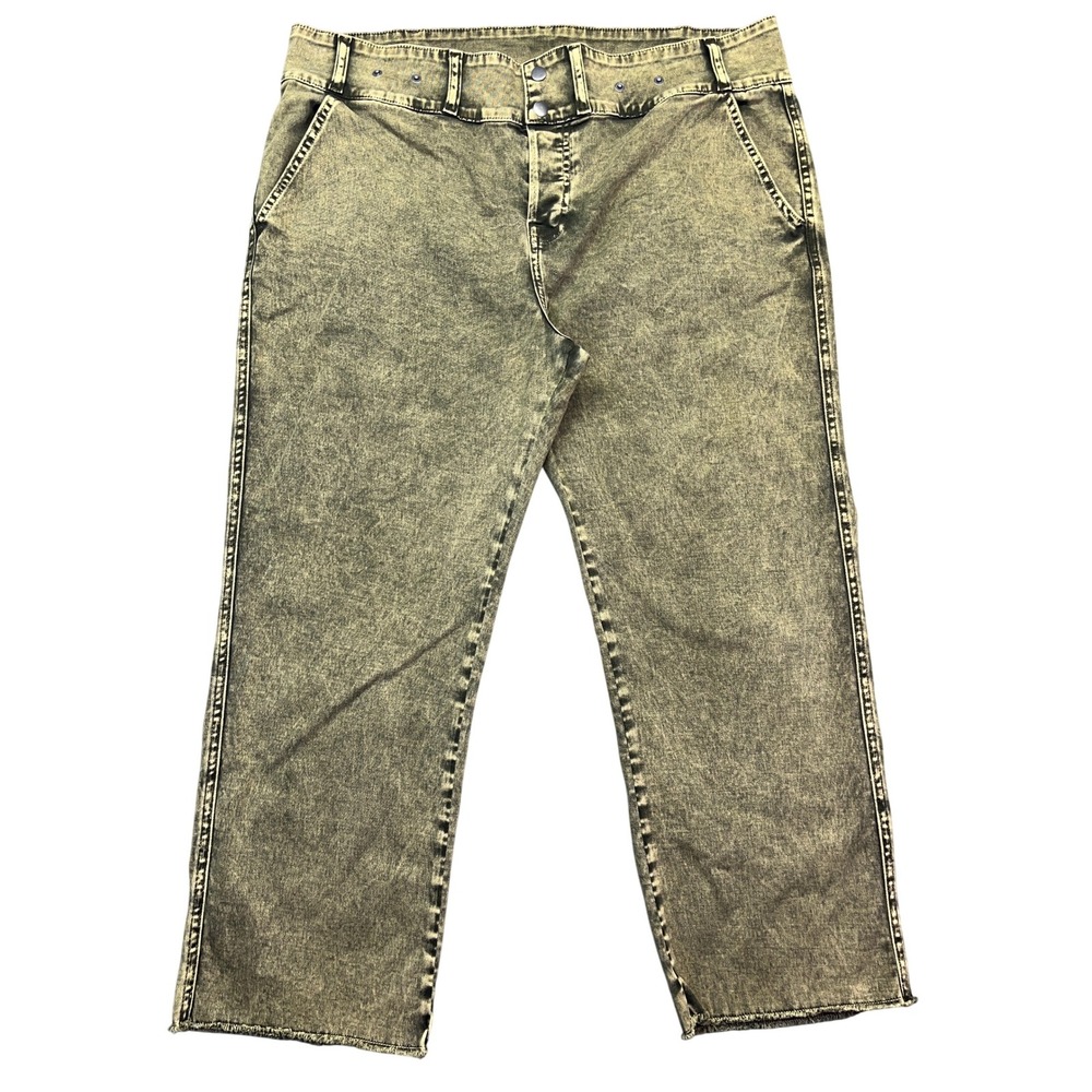 NSF Acid Wash Crop Jeans Frayed Hem High Waist Denim Sz 36 Fits 38" Grunge USA